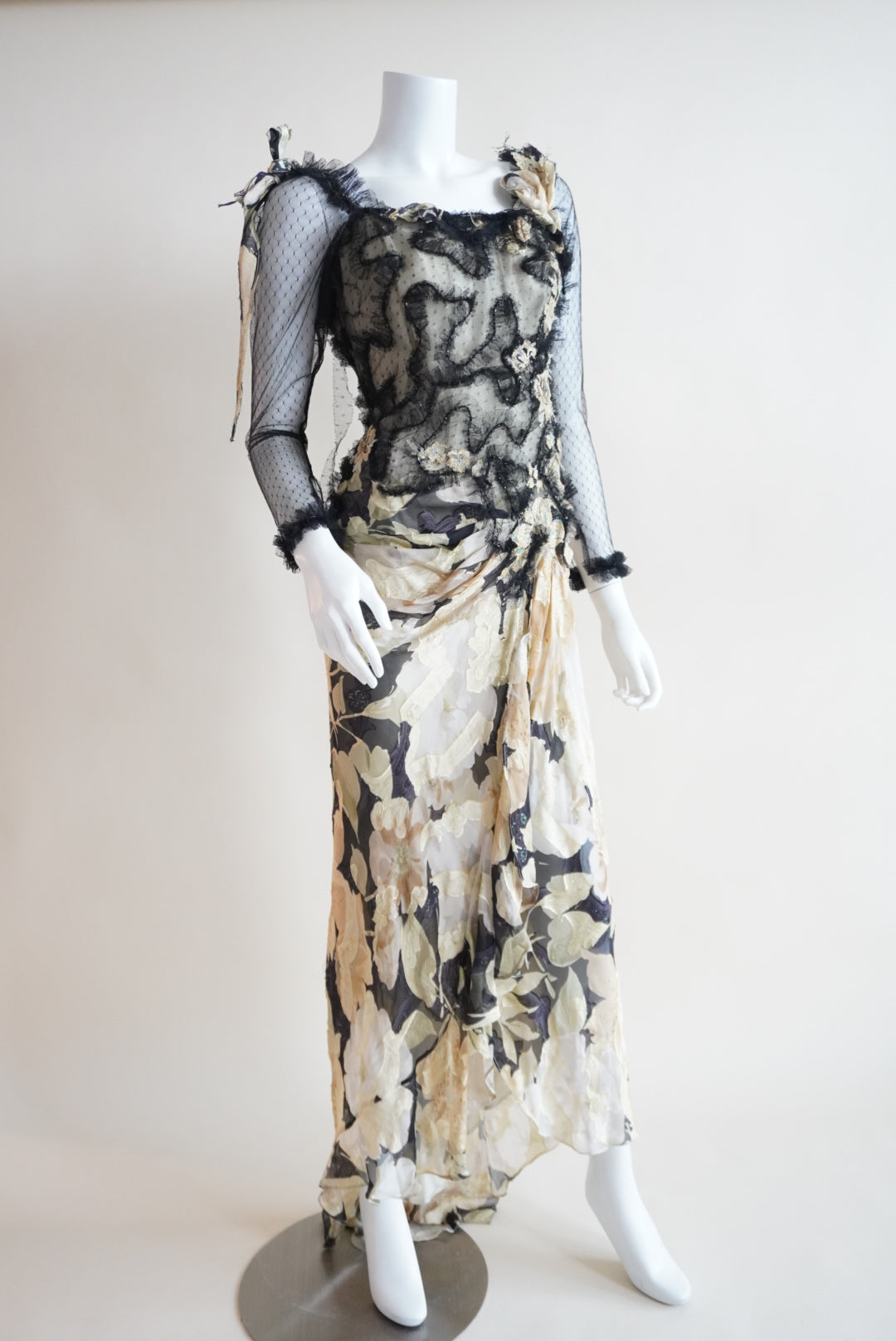 Vintage 80's-90's Silk Floral Bustier Custom Gown Made in Lebanon