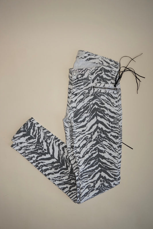 Hudson Grey/White Animal Print "Spark Super Skinny" Tassel Jeans - Size 27