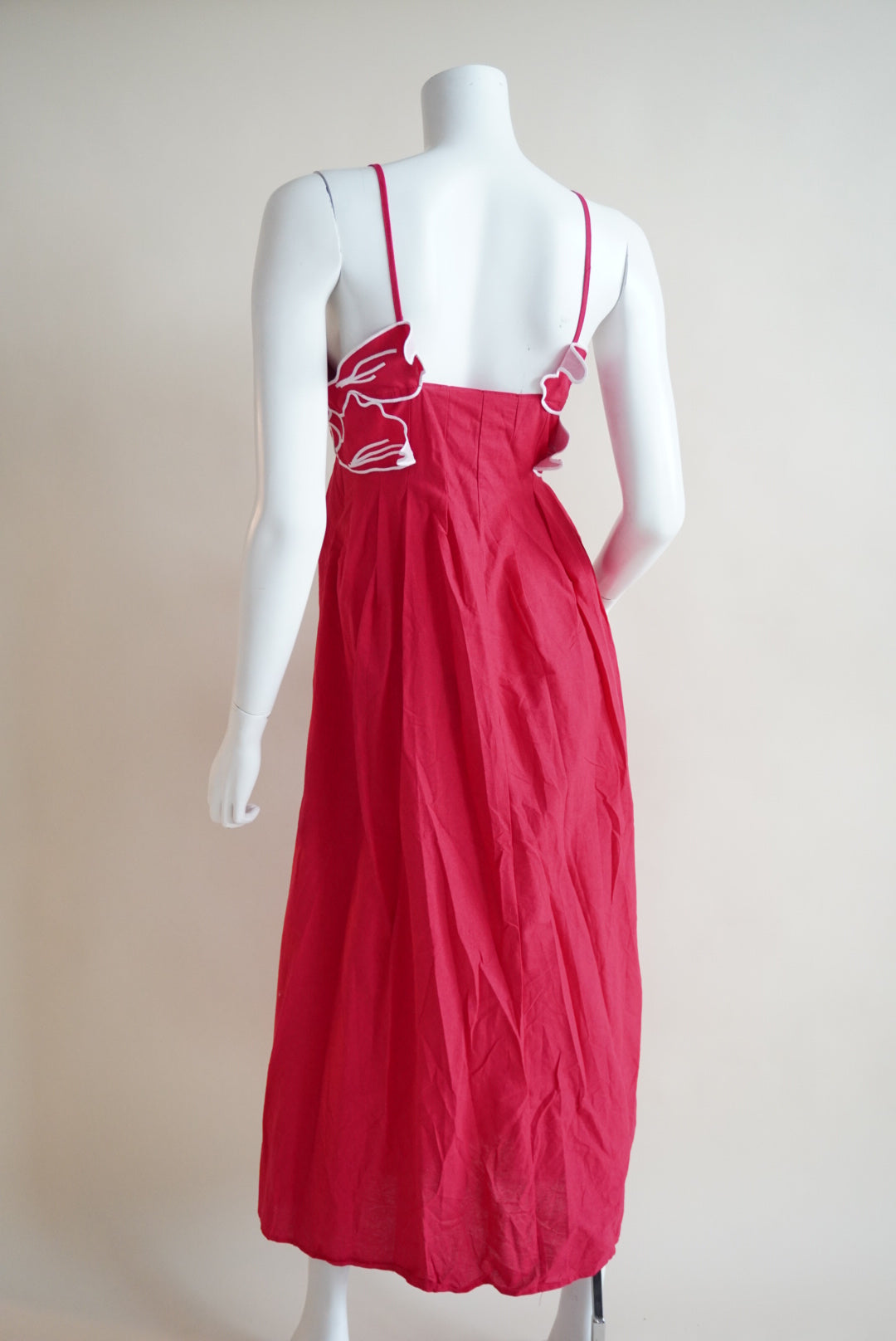 Koi Fish Embroidered Red Maxi Dress - Medium