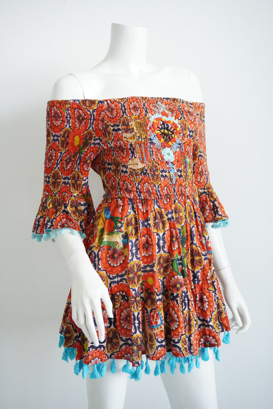 Antica Sartoria by Giacomo Cinque Beaded Shirred Mini Floral Dress - One Size