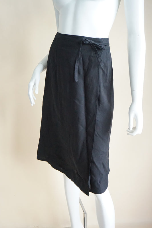 Banana Republic 90s Vintage Black Linen Wrap Skirt