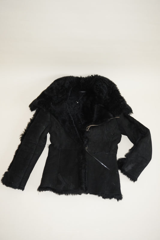 Angela Miele Milano Black Suede Nubuck Fur Shearling Jacket - Size IT 44