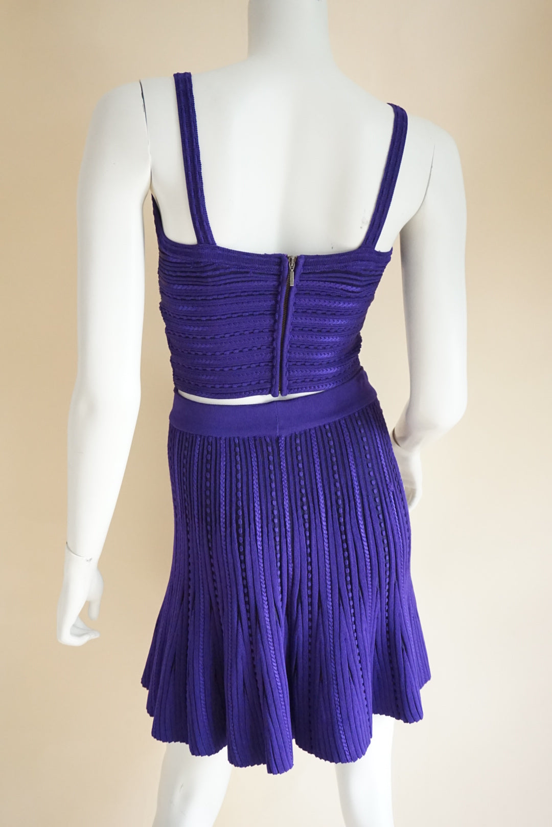 Paola Bernardi Purple Knit Cropped Top & Skater Skirt Set - Size XS