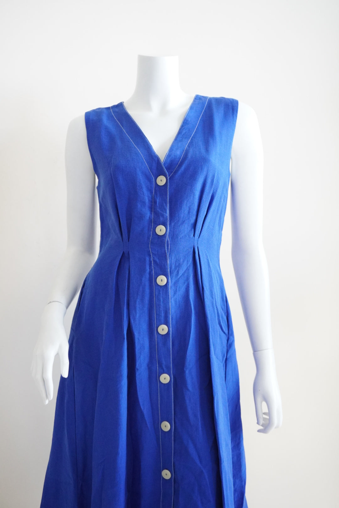 Mango Decorative Seam Royal Blue Sleeveless Cinched Waist Midi Dress - Size 4