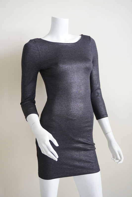 Alice & Olivia Grey Mesh Backside Charnelle Metallic Bodycon Mini Dress