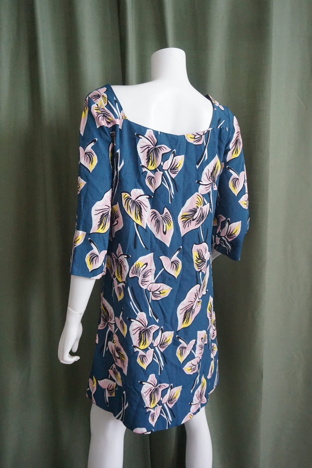 Marni Silk Blue Amlapura Boat Neck Midi Print Shift Dress - Size 42