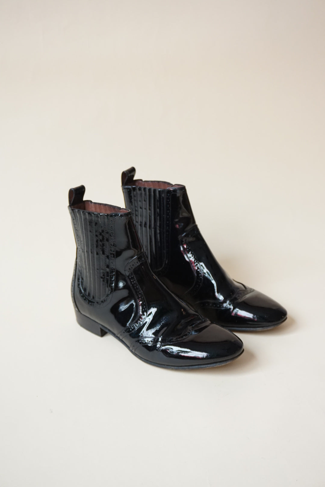 Tabitha Simmons Western Laser Cut Black Patent Leather Booties - Size 39