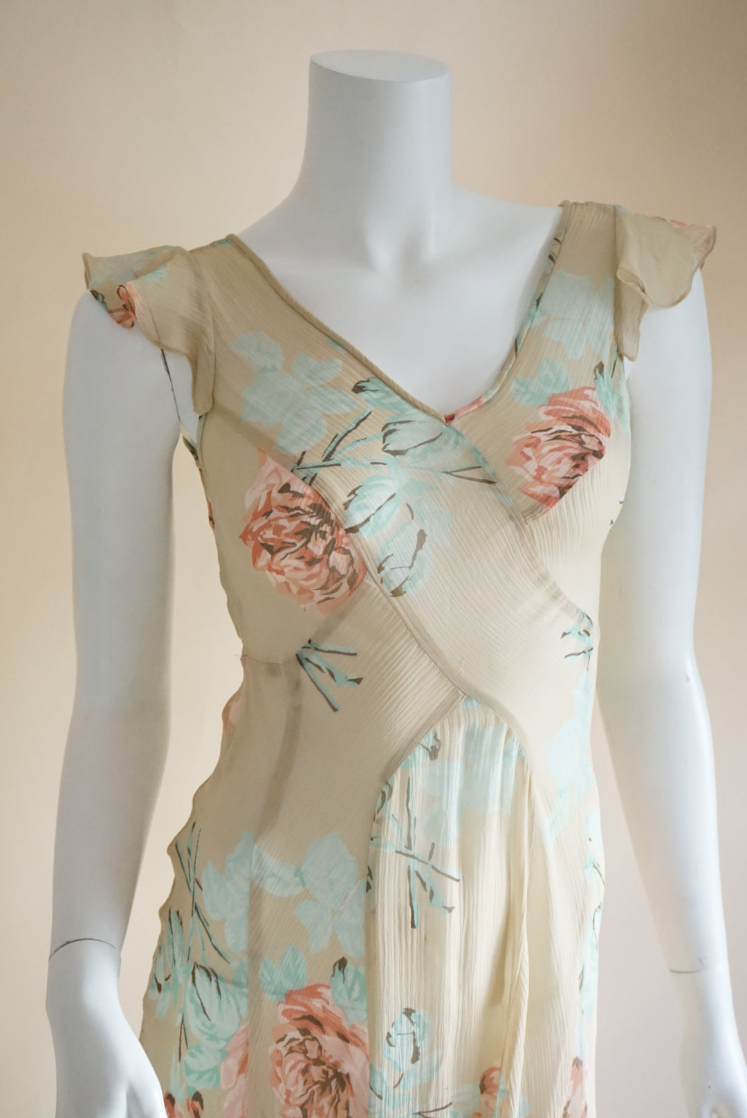 Jones New York Vintage Silk Pastel Floral Chiffon Bias Sheer Dress - Size 2P