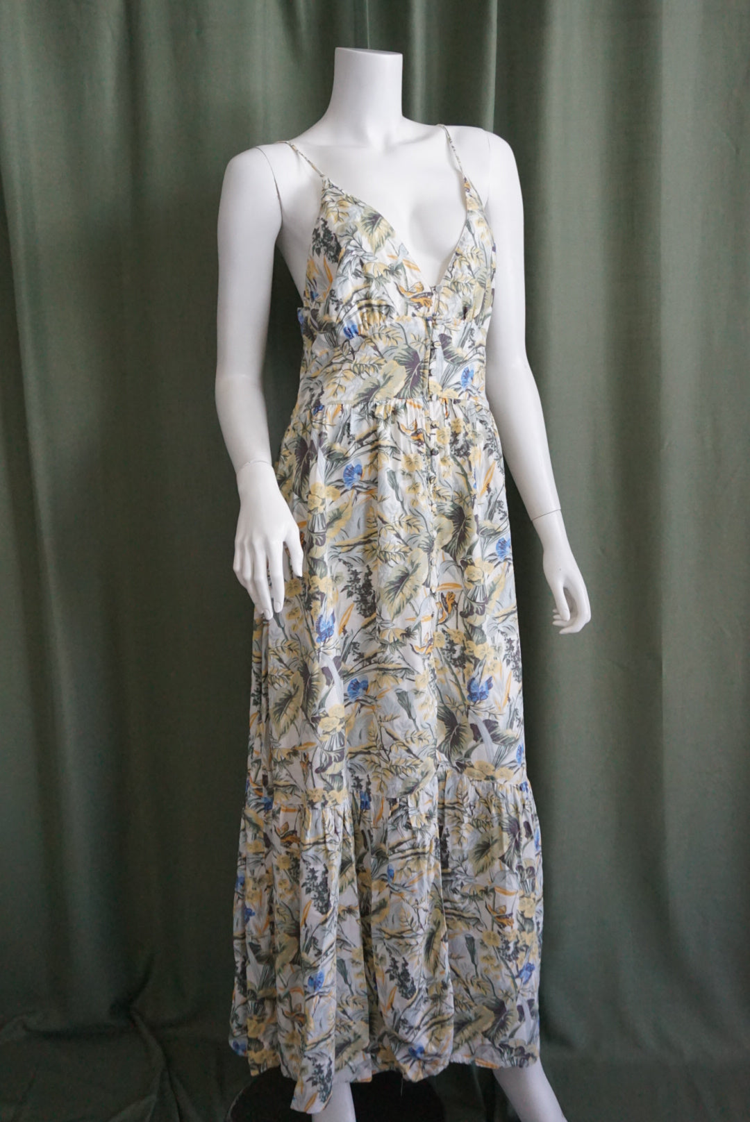 Abercrombie & Fitch Plunge Tropical Print Linen Maxi Dress - Size MT