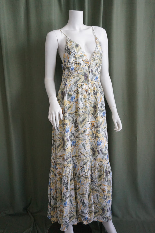 Abercrombie & Fitch Plunge Tropical Print Linen Maxi Dress - Size MT