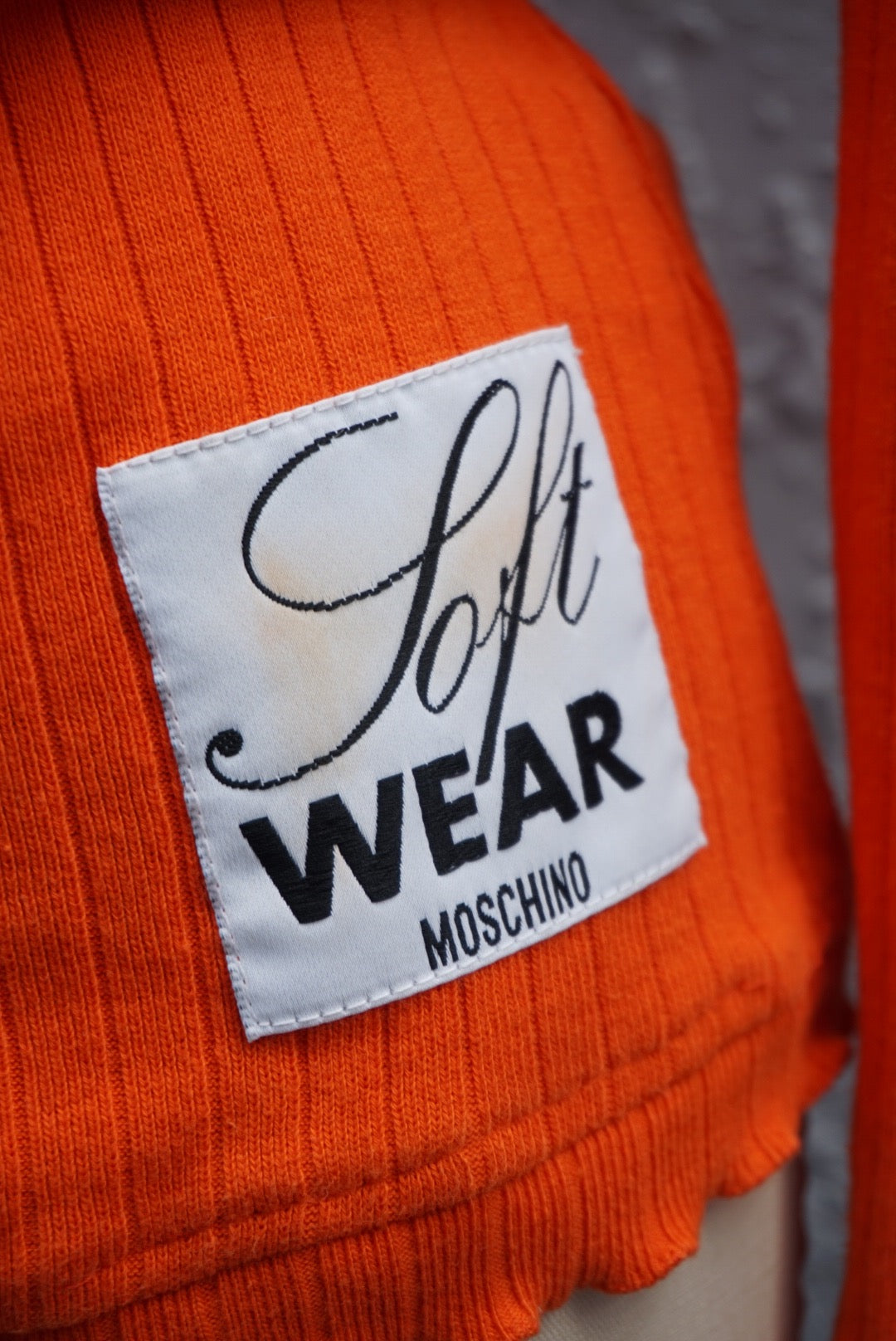 Moschino Soft Wear Orange Ribbed Knit Pleated Neckline Top - Size 44