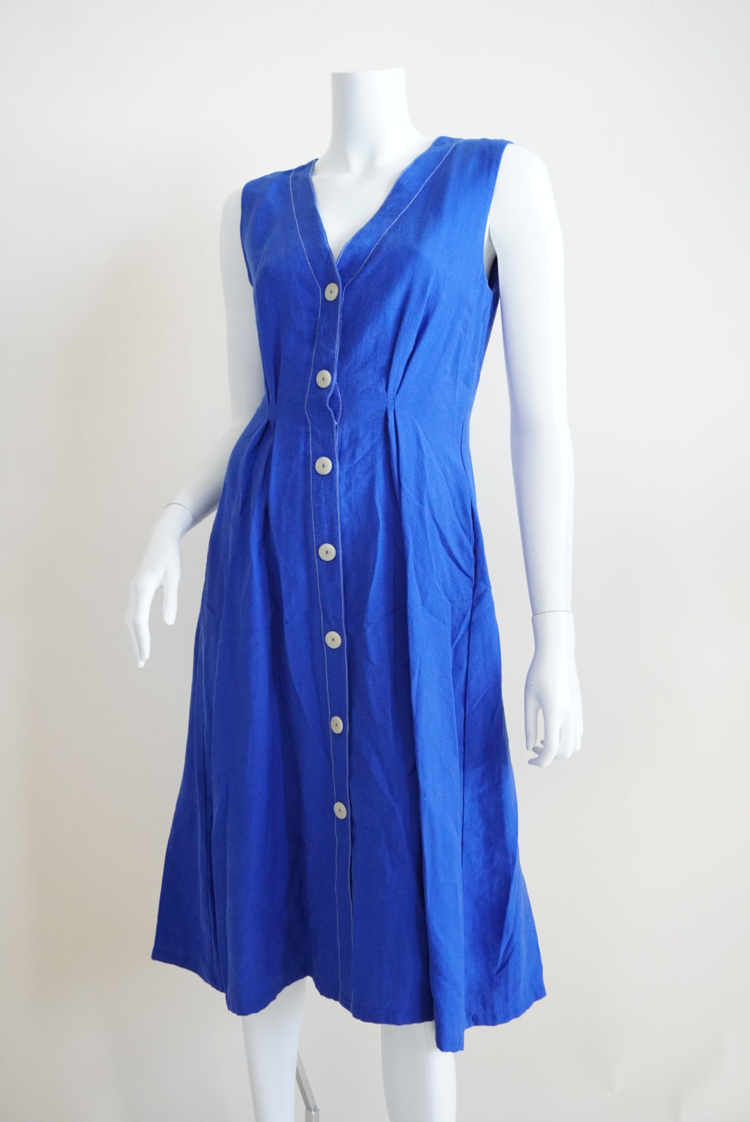 Mango Decorative Seam Royal Blue Sleeveless Cinched Waist Midi Dress - Size 4