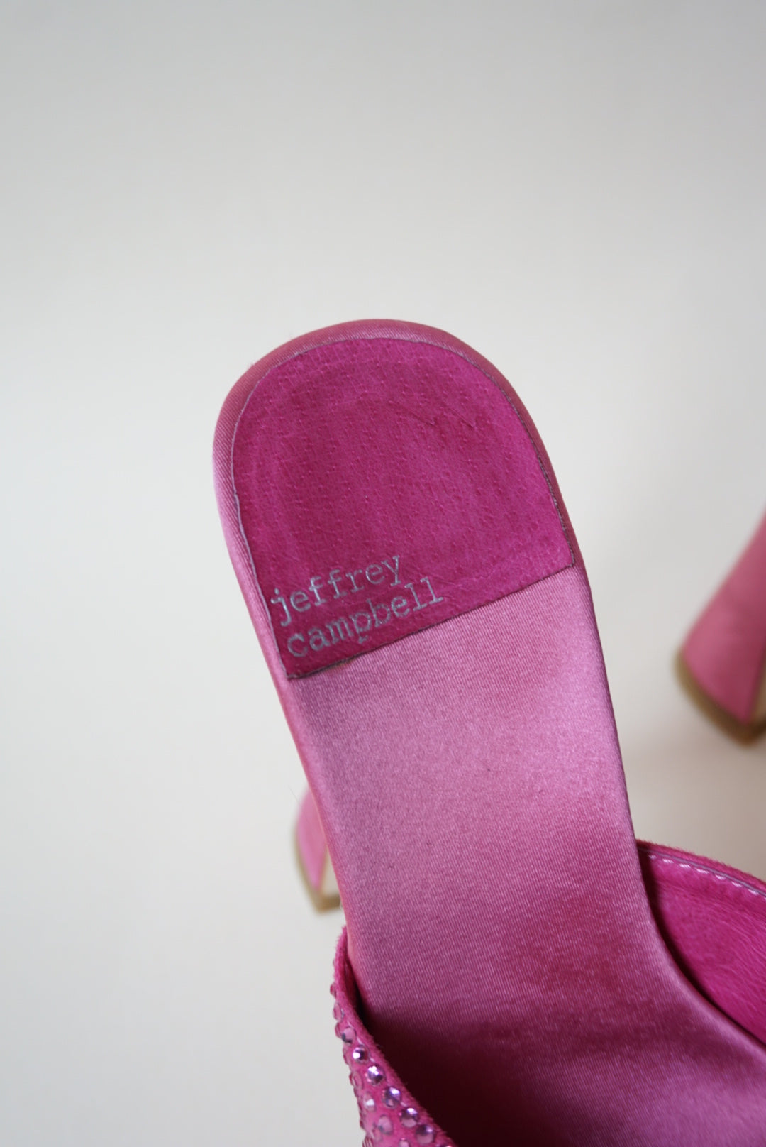 "Jeffrey Campbell" Rhinestone Pink Satin Heeled Mules - Size 7.5