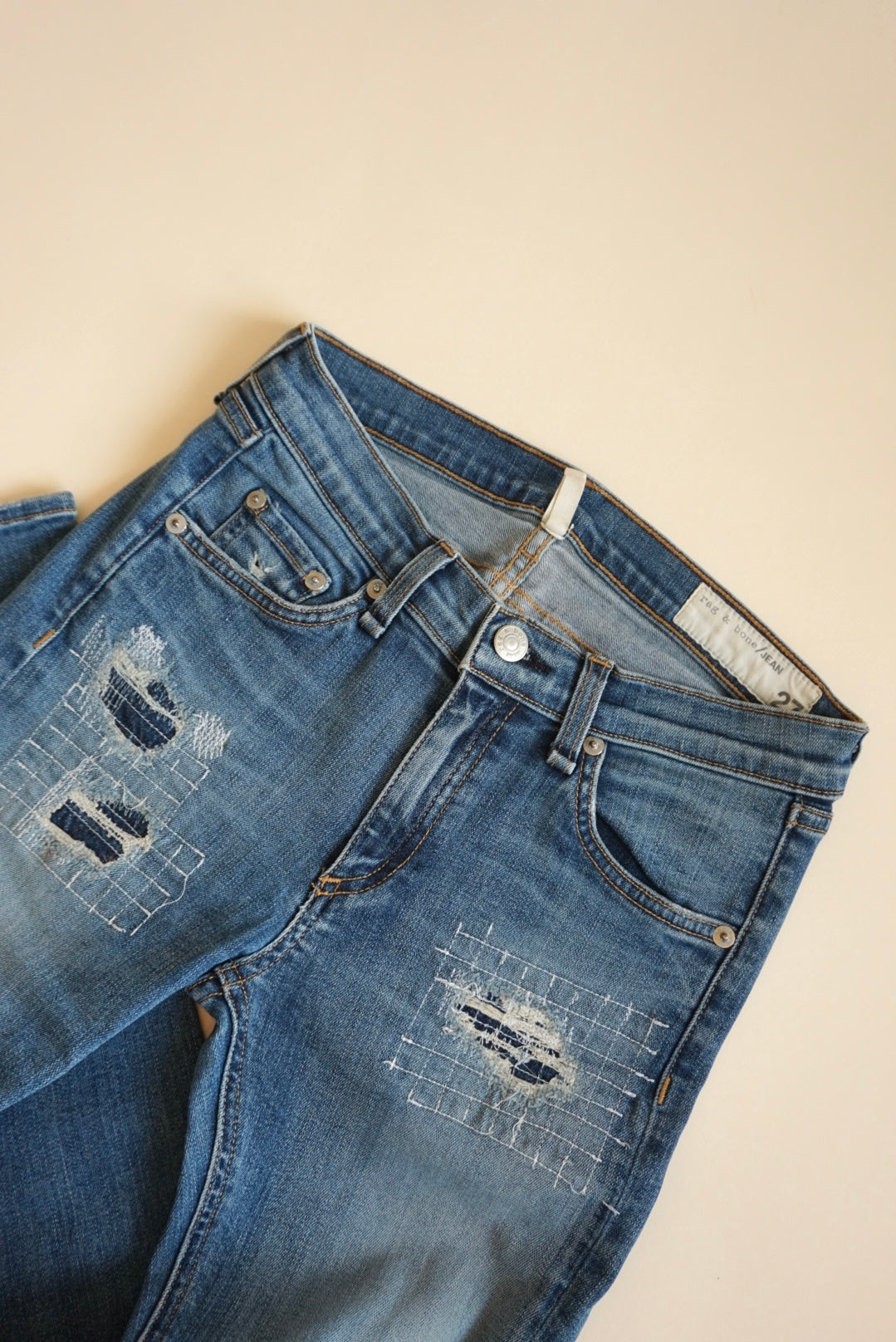“Rag & Bone” Distressed Medium Wash Jeans - Size 27