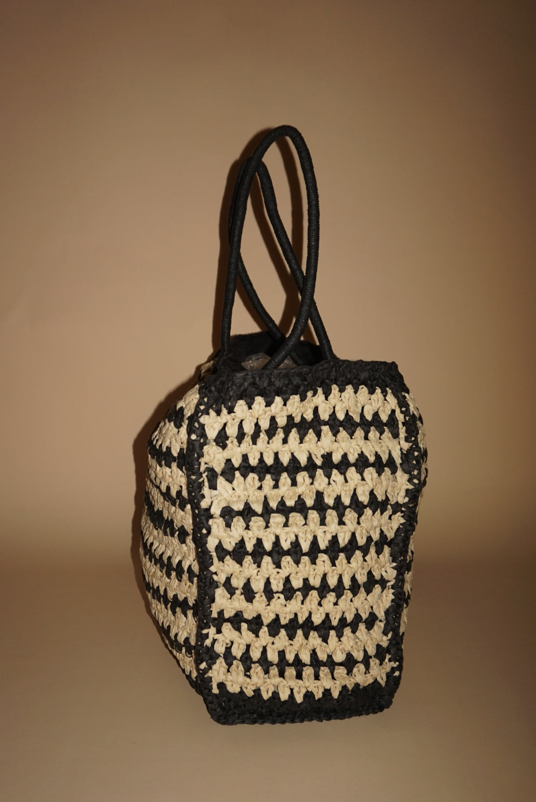 Abercrombie & Fitch Striped Resort Straw Packable Black/Tan Tote Bag