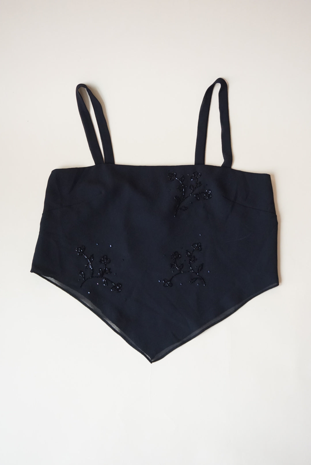 After Dark Y2K Asymmetrical Beaded Black Top - Size Small