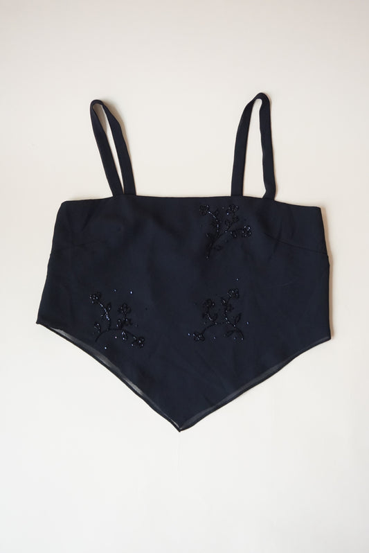 After Dark Y2K Asymmetrical Beaded Black Top - Size Small