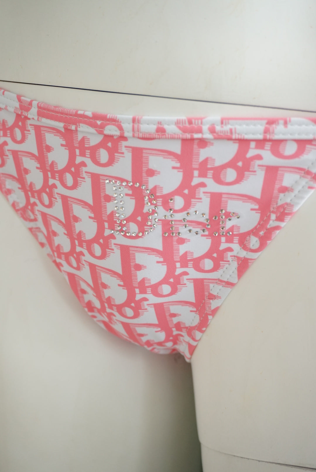 Christian Dior Pink Monogram Triangle Rhinestone Bikini NWT - Size Medium