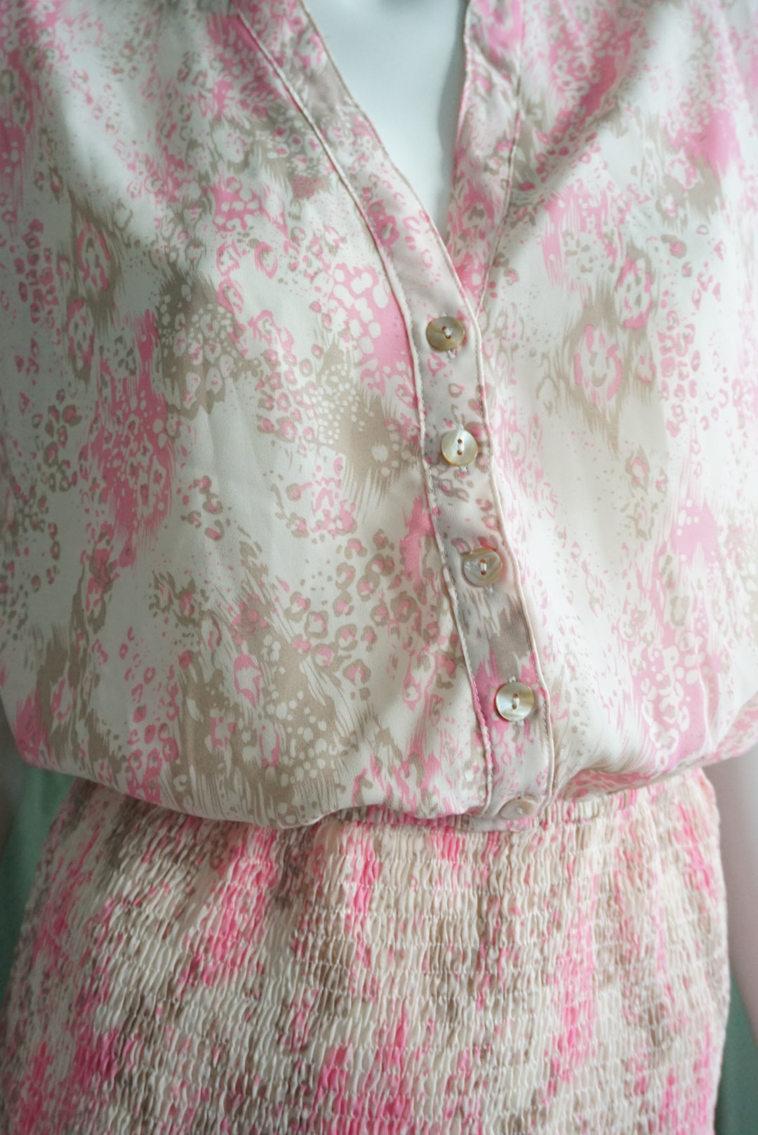 Entro Snake Print Graphic Pink Shirred Mini Dress - Size Small