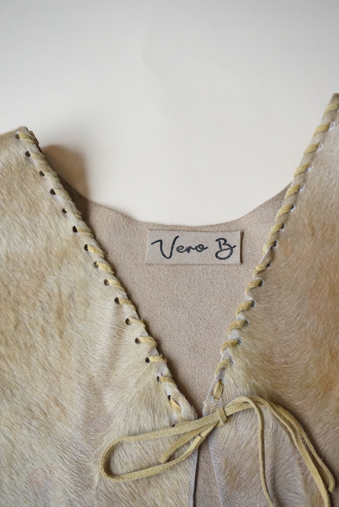 Vero B Handmade Leather Beige Pony Hair Vest