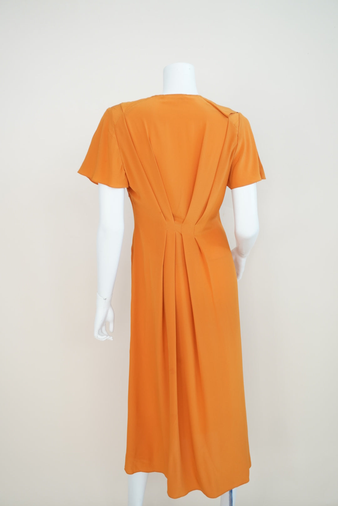 Victoria Beckham Mustard Silk Made in Italy Ruffle Plunge Neck Dress