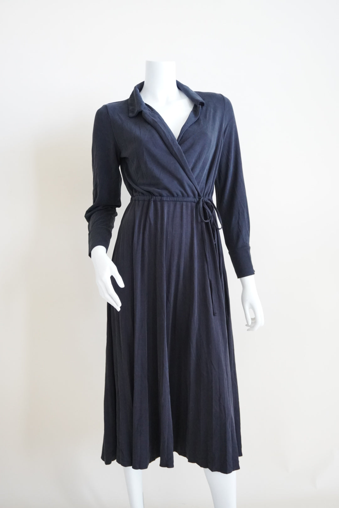 Massimo Dutti Black Wrap Lapel Accordion Tie Waist Dress - Size XS