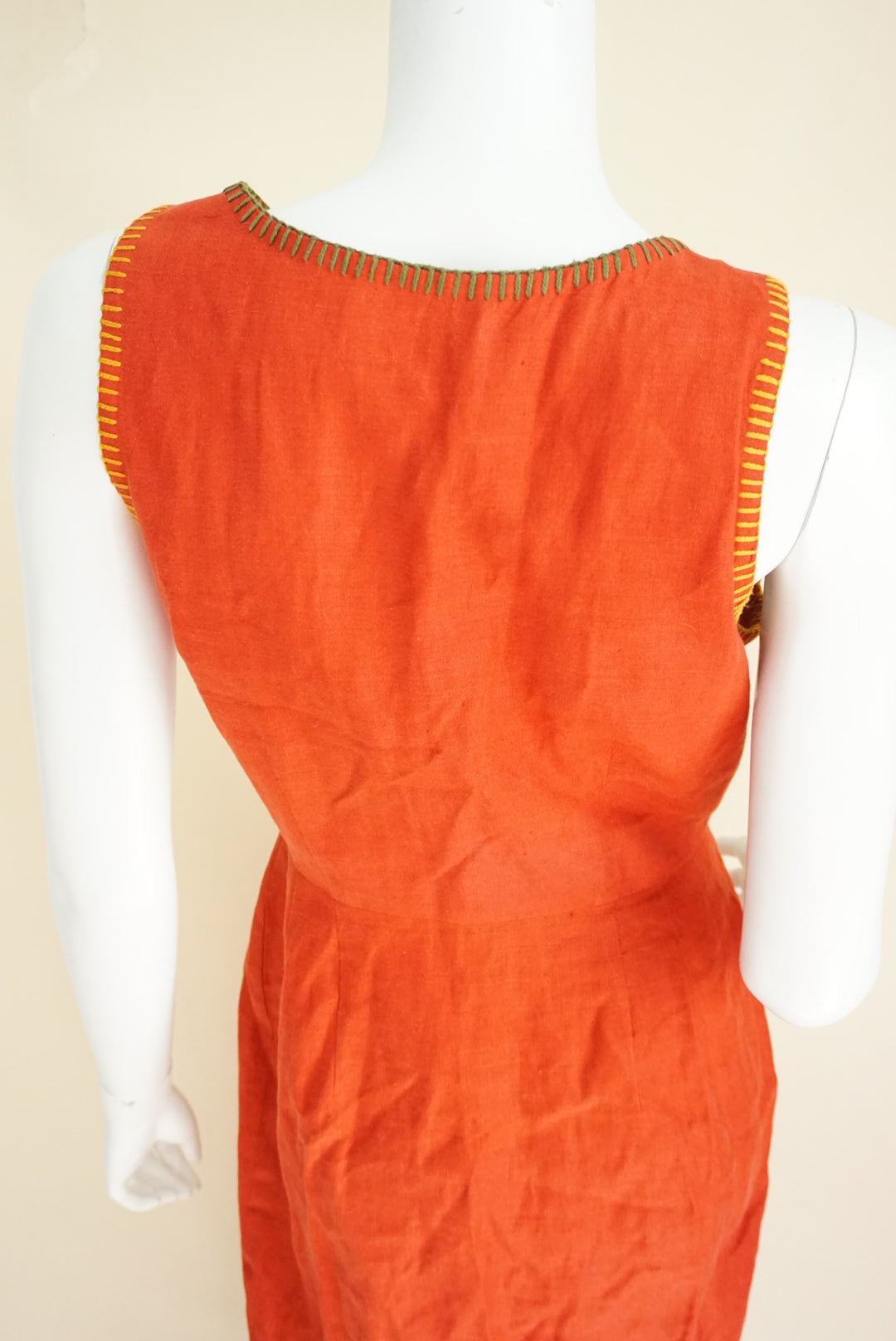 Nicole Miller USA Made VTG Terracotta Linen Colorblock Trim Maxi 90s Dress - Size Small