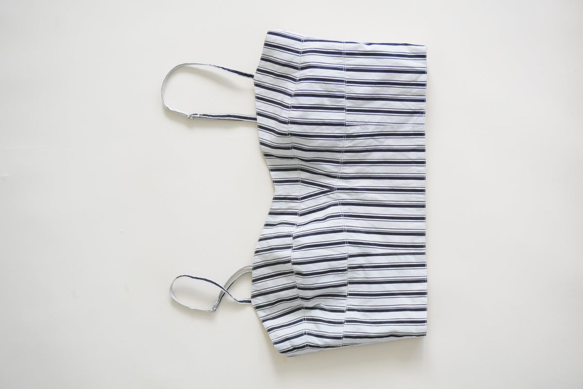 Theory Striped Cropped Navy/ White Pinstripe Bustier Blouse - Size Small