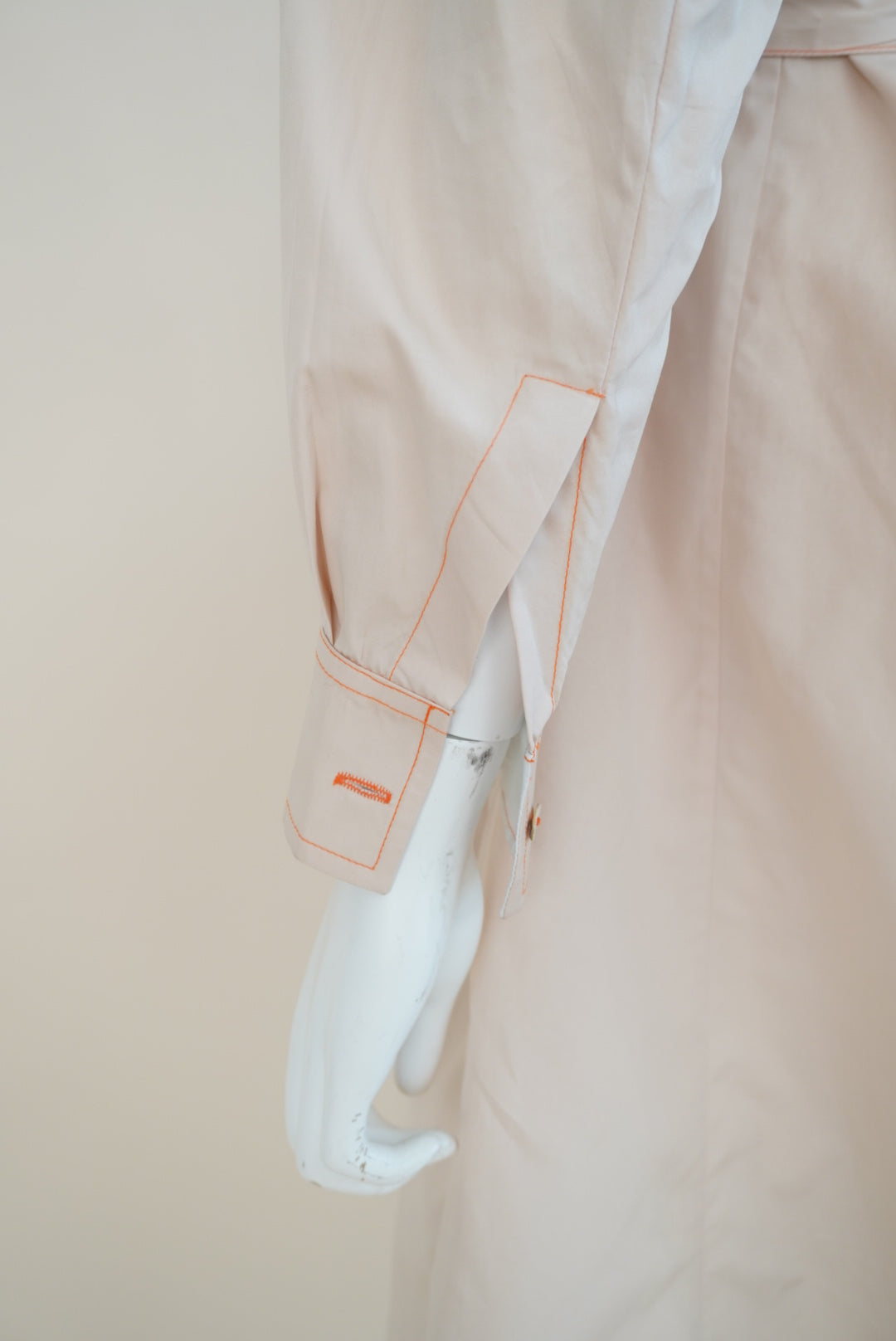 Thierry Colson Beige Orange Contrast Stitching Belted Shirtdress - Size Medium