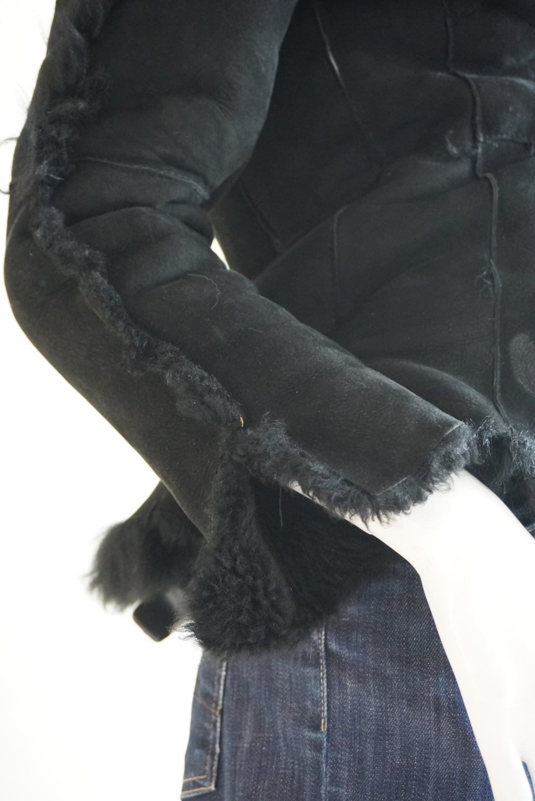 Angela Miele Milano Black Suede Nubuck Fur Shearling Jacket - Size IT 44