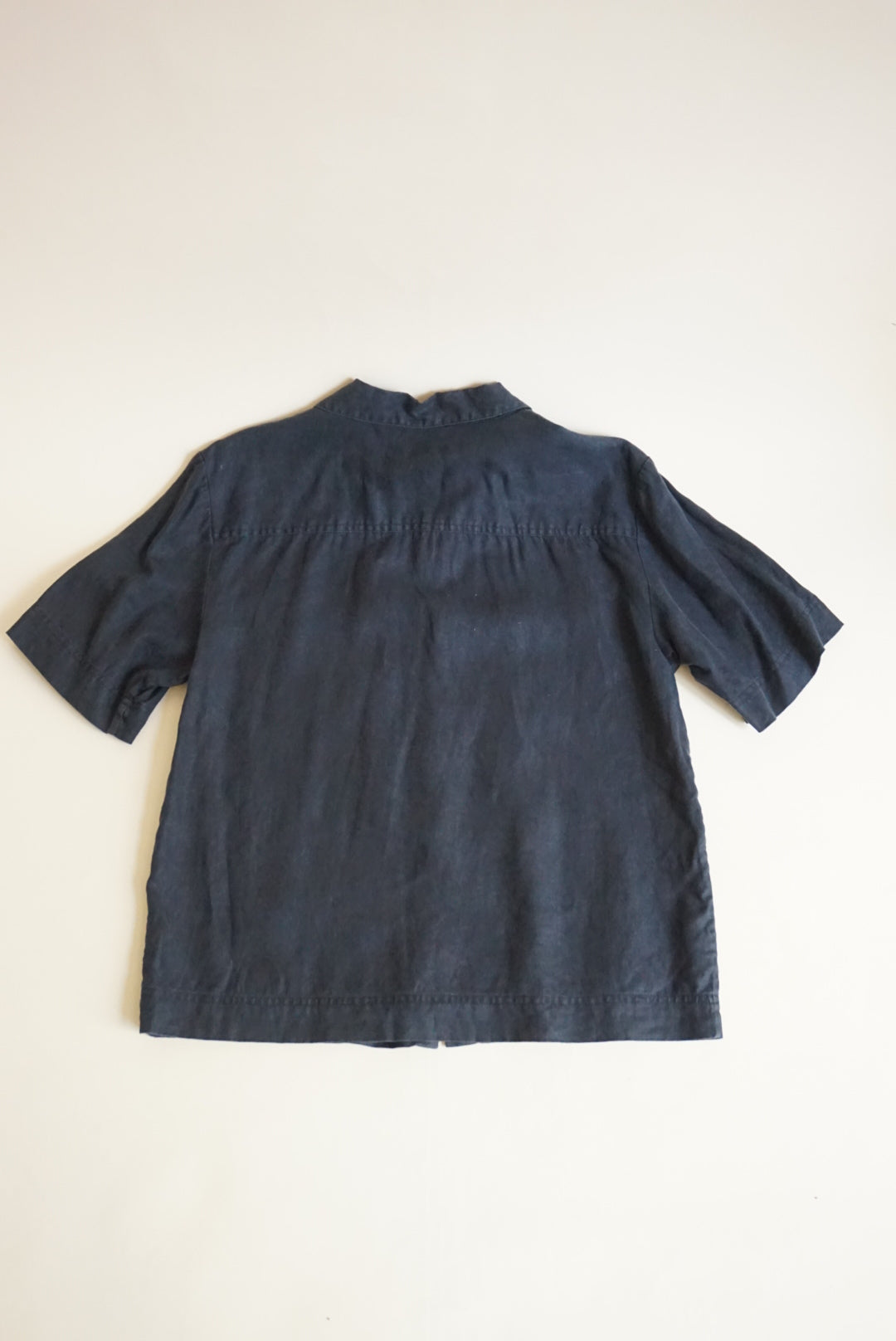 Lord & Taylor Exclusively For You Black Linen Short Sleeve Button Up Blouse - Size 8P