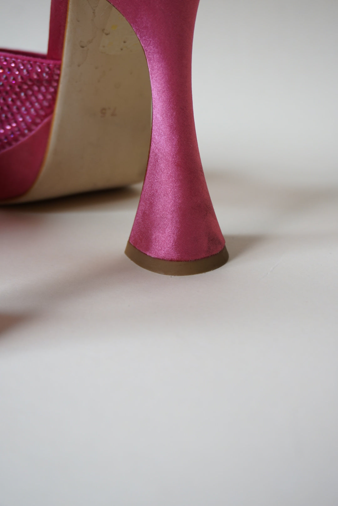 "Jeffrey Campbell" Rhinestone Pink Satin Heeled Mules - Size 7.5