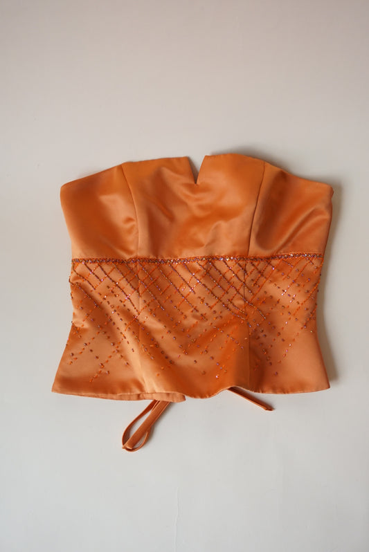 Pinky & Me Y2K Orange Lace Up Beaded Corset - Size 10