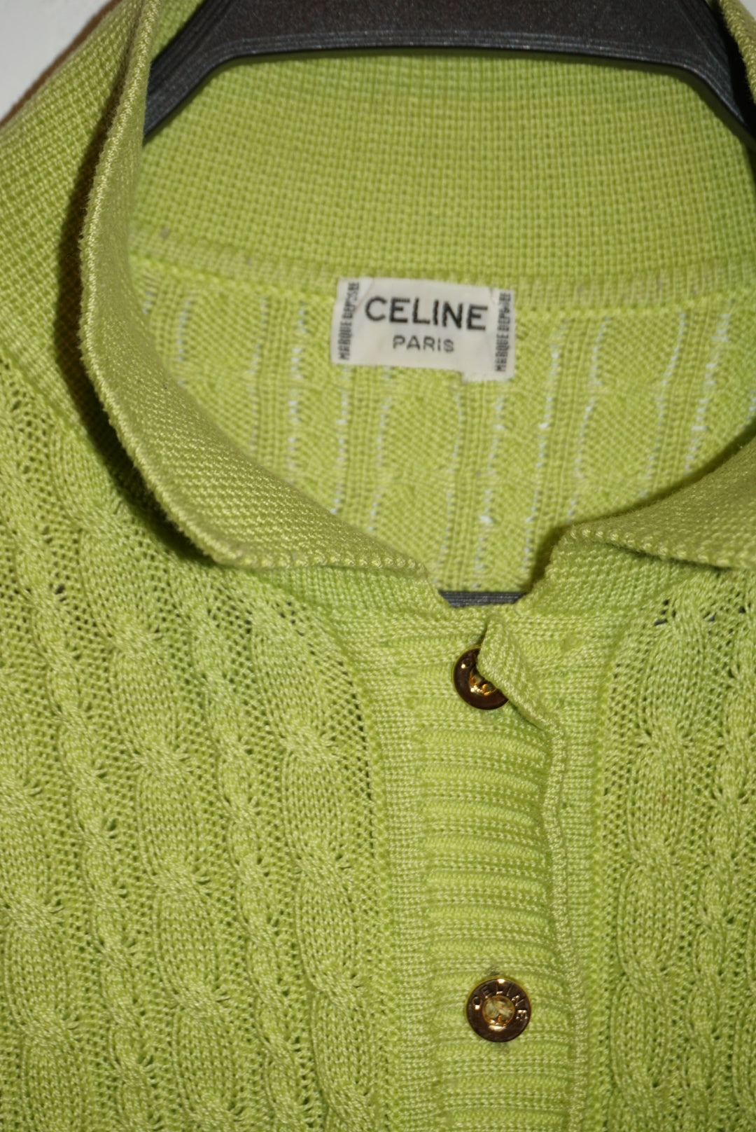 "Celine" Cable Knit Lime Green Vintage Polo - Size Large