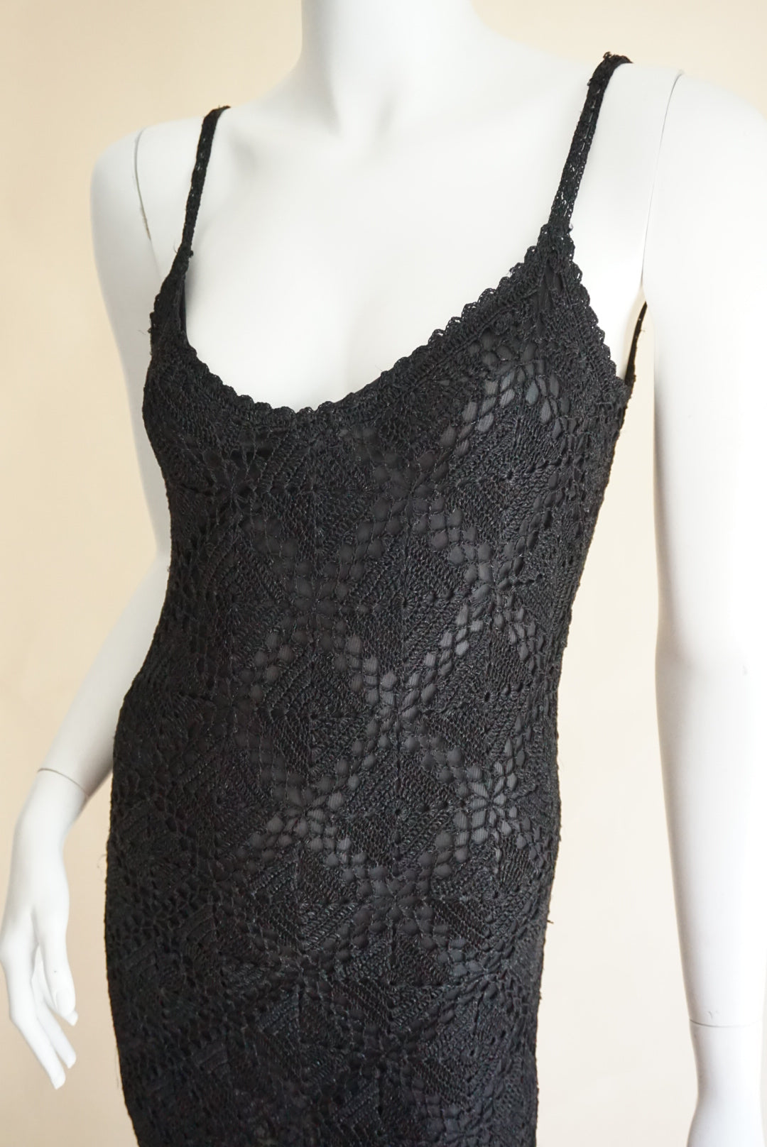 Anna Yu Vintage Y2K Lace Crochet Slip Black Dress - Size Small