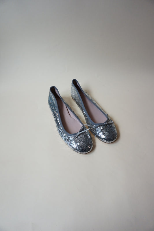 Andrea Carrano Silver Sequin Ballet Flat - Size 39