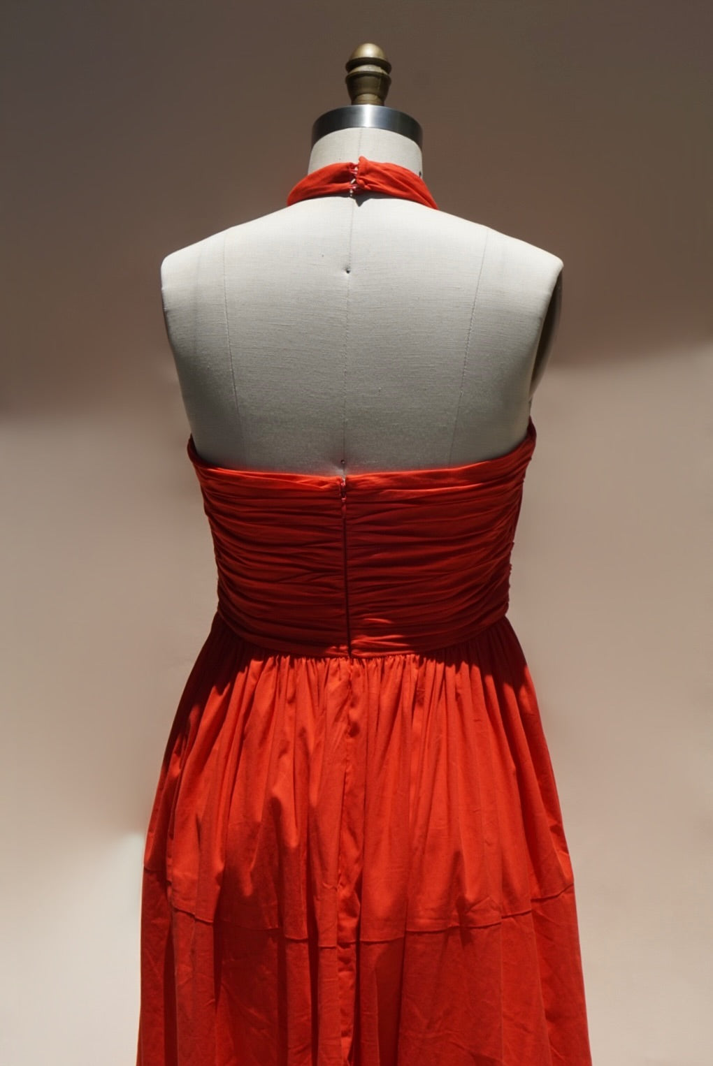"Cinq à Sept" Halter Neck Poplin Gathered Midi Orange "Taylen" Dress - Size 6