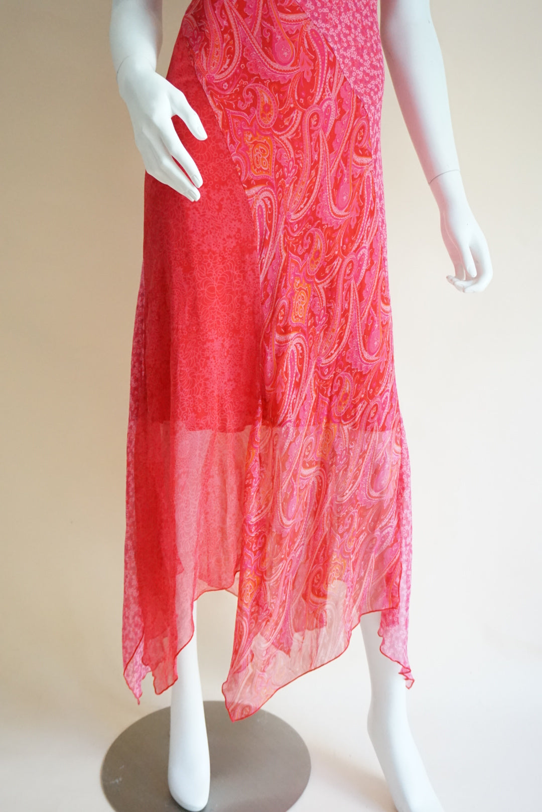 Positive Attitude Silk Paisley Pink Floral Slip Y2K Dress - Size 12 Petite