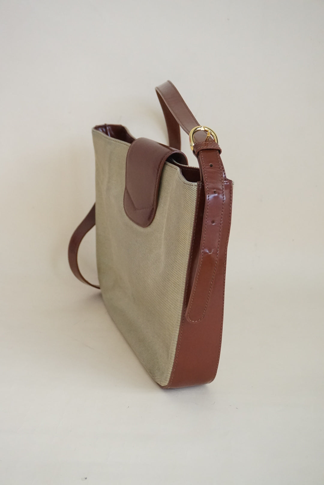 Bally Canvas Woven Brown Patent Leather Cross Body Messenger Bag