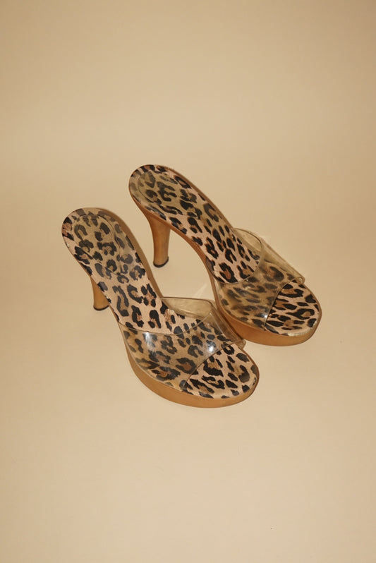 Y2K Spinel Leopard Print Platform Sandals PVC Heels