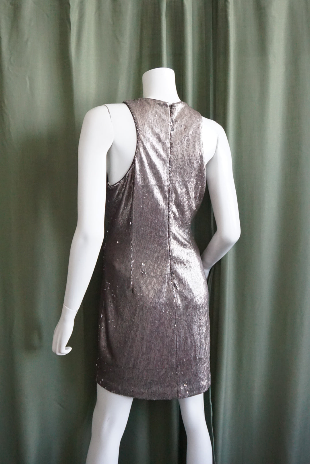 Halston Heritage Grey Sequin Silver Sleeveless Mini Dress - Size XL