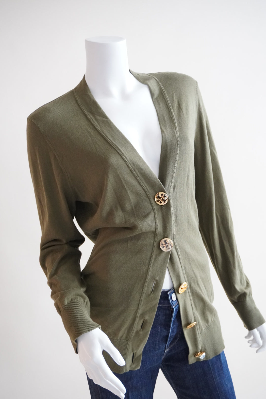 Tory Burch Simone Olive Green Cardigan - Size Large