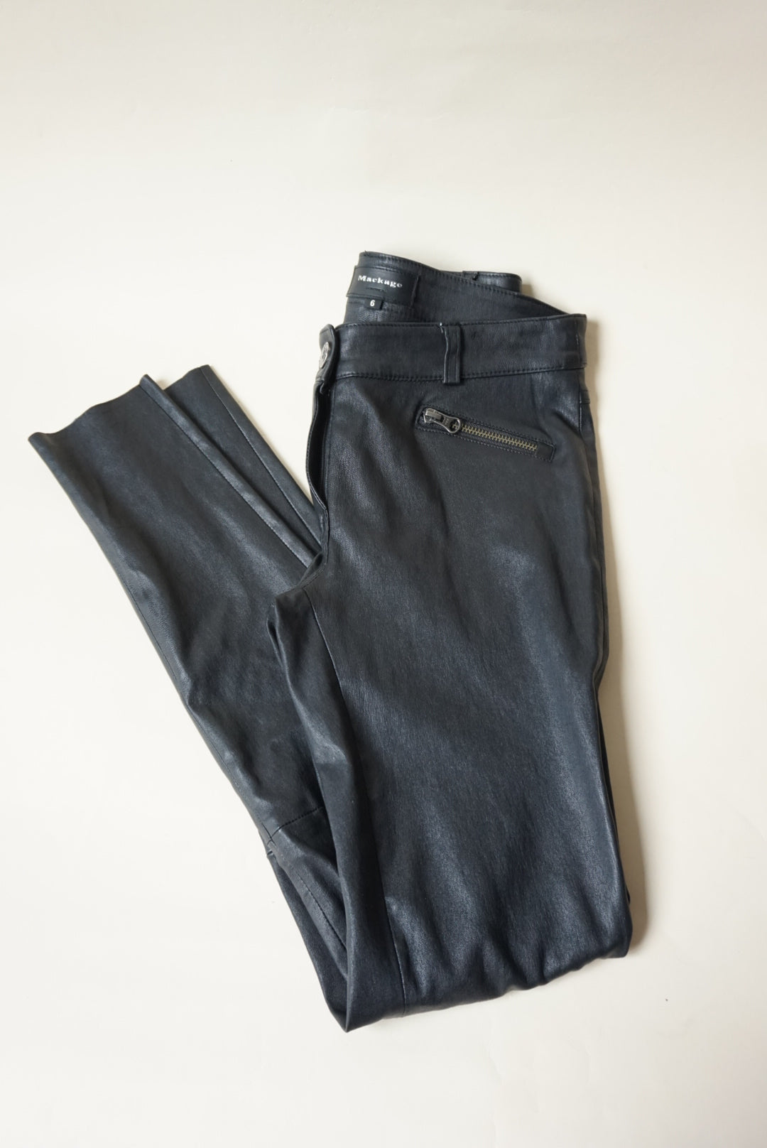 Mackage Black Lambskin Moto Pants - Size 6