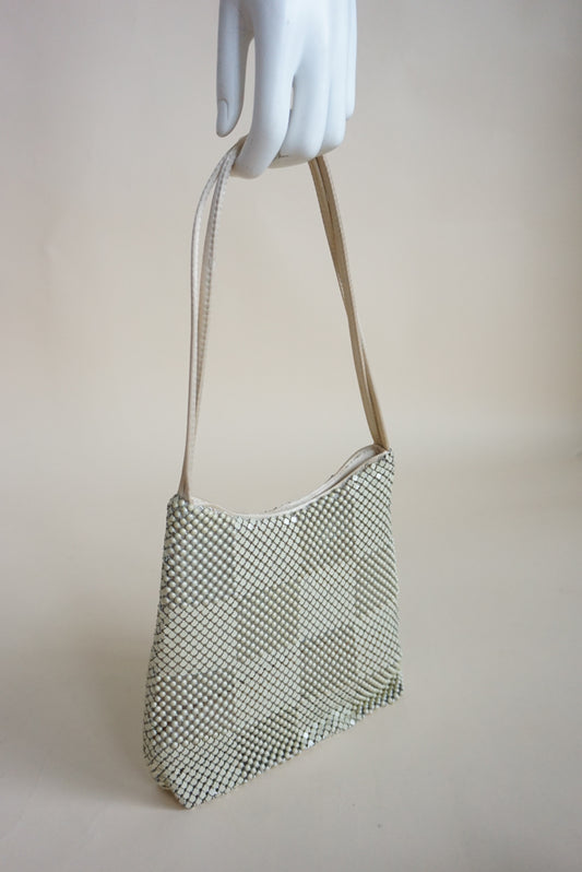 Vintage Ivory Chainmail Checkered Shoulder Bag