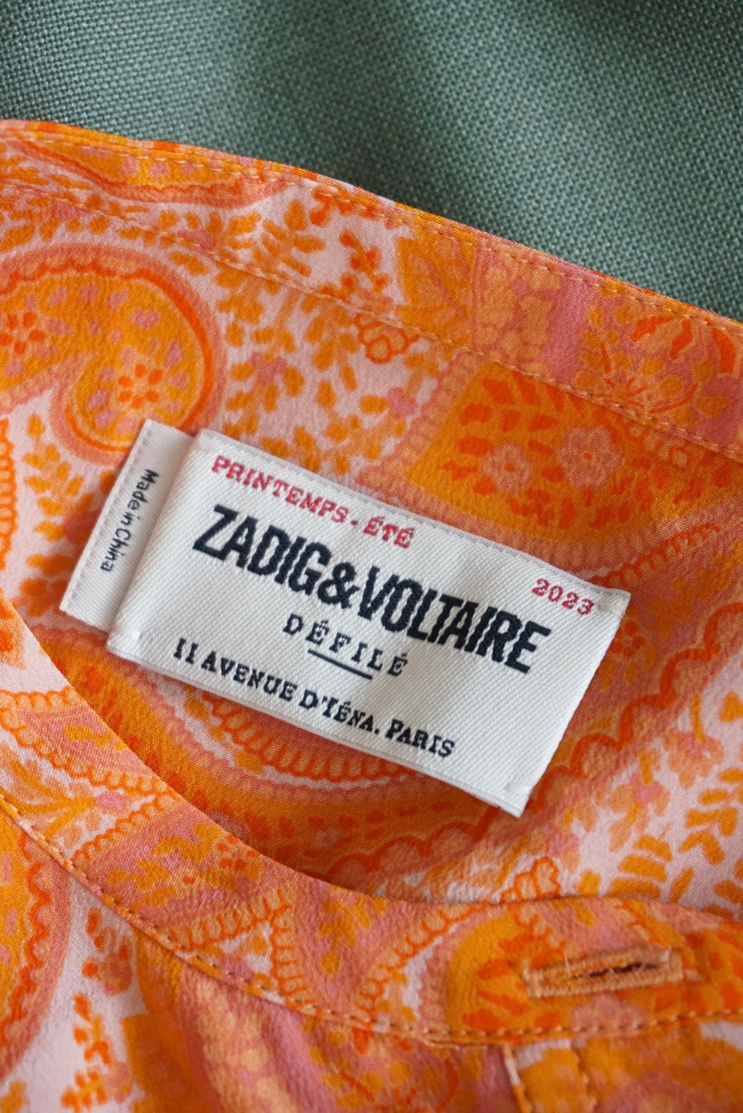 Zadig & Voltaire Orange Paisley Silk Button Up Blouse - Size Medium