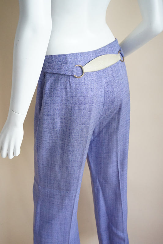 Hermes Sport Bonwit Teller 70s Purple Equestrian Woven Belted Trousers - Size 44