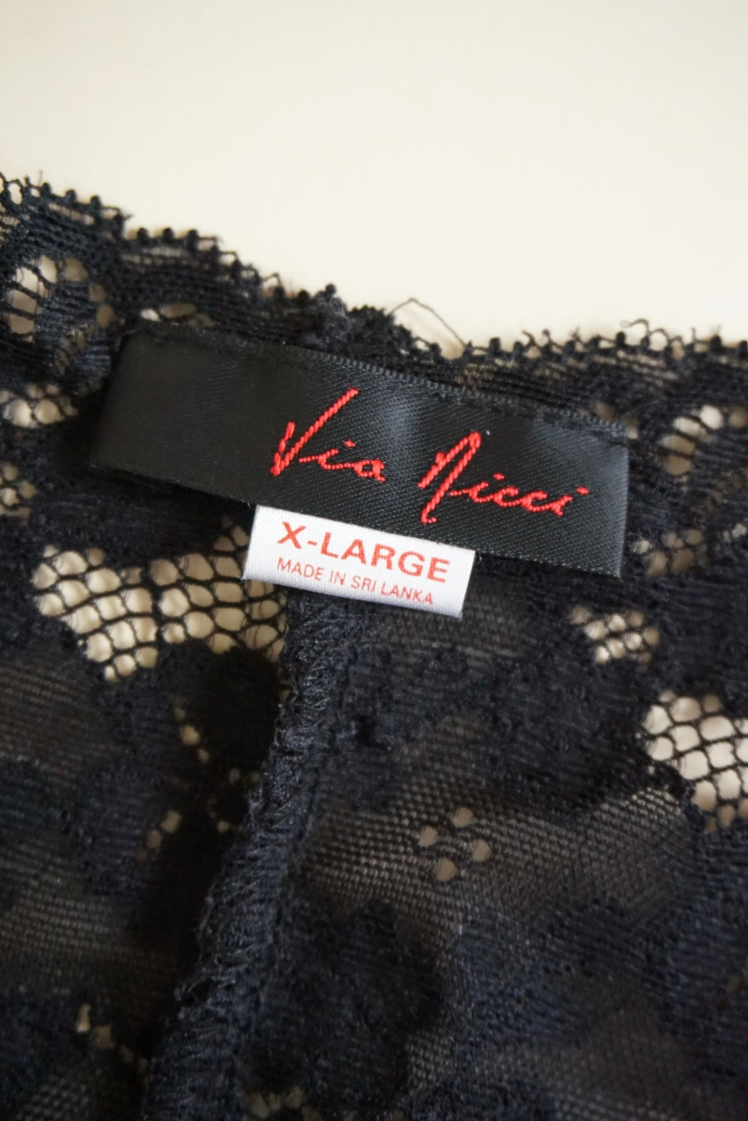 Via Nicci VTG Black Lace & Sheer Lingerie Nightgown - Size XL