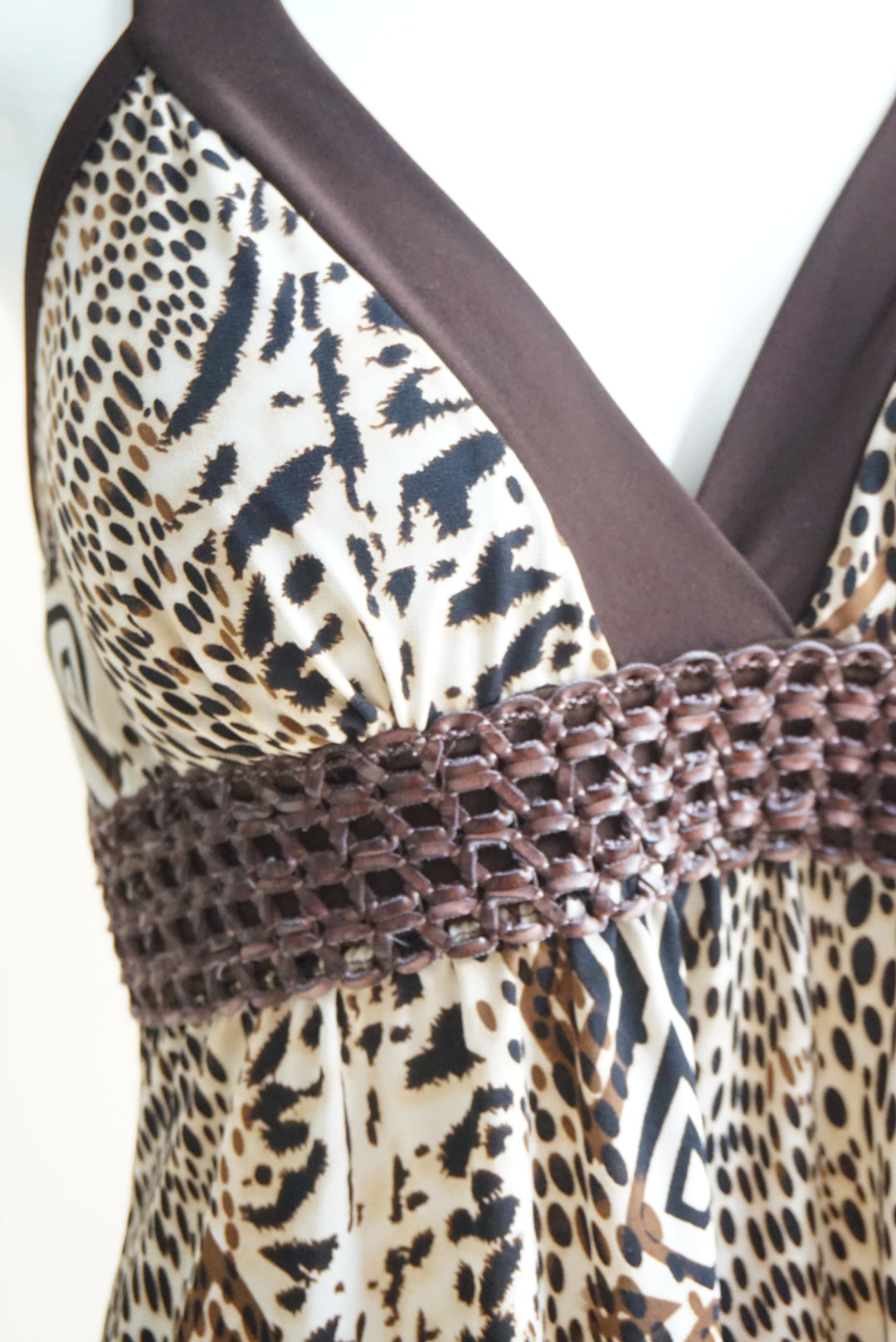 BCX Animal Print Halter Knit Leather Detail Y2K Blouse - Size Medium