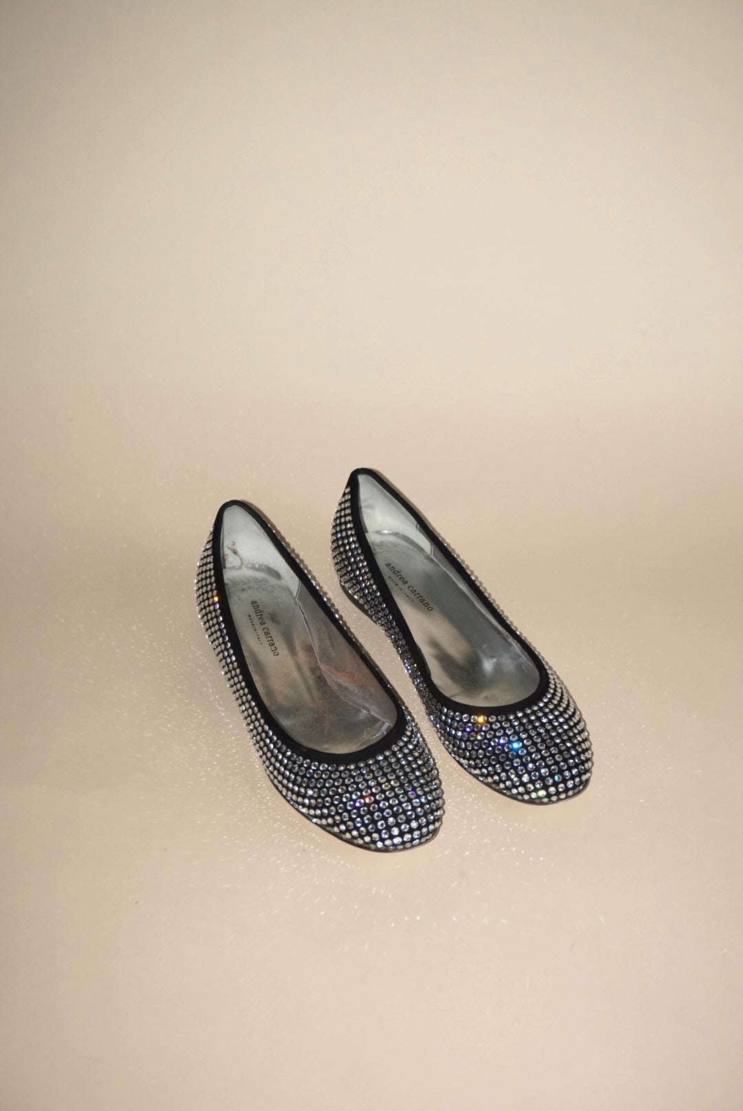 Andrea Carrano Black Rhinestone Ballet Flat - Size 40