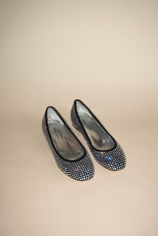 “Andrea Carrano” Black Rhinestone Ballet Flat - Size 40